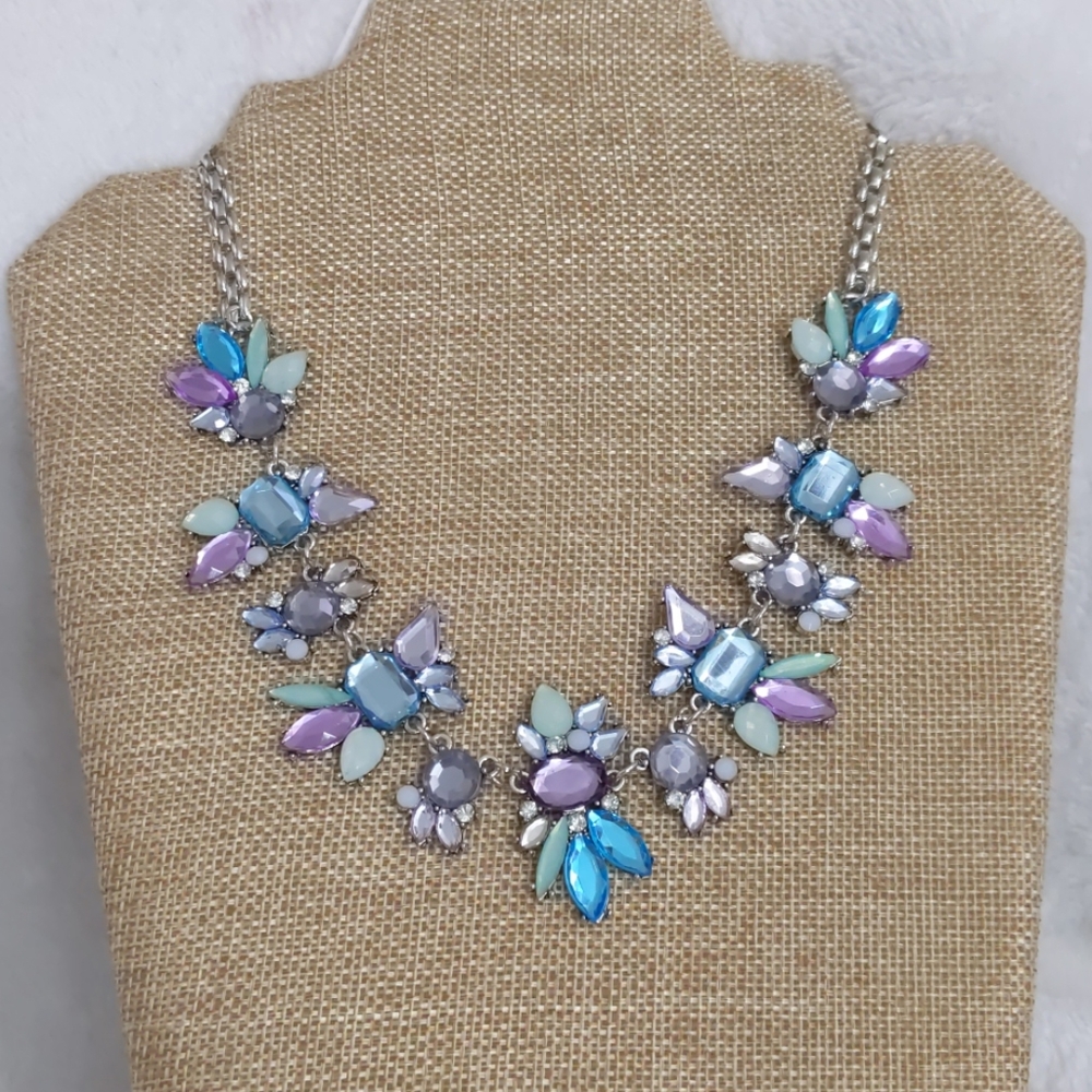Butterfly Rhinestone Necklace blues purple silver